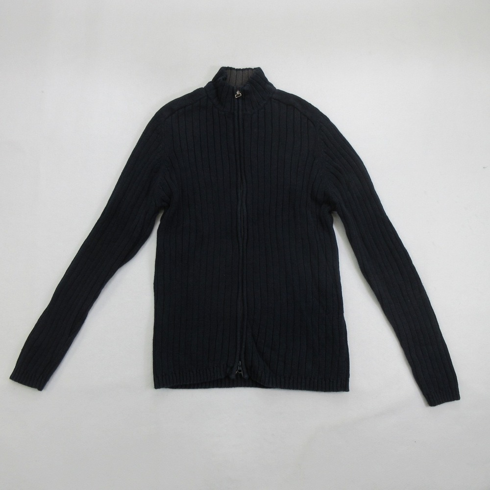 Steve & Barry's Men's Sweater XXL Full Zip Mock Neck Ribbed Knit Navy Blue